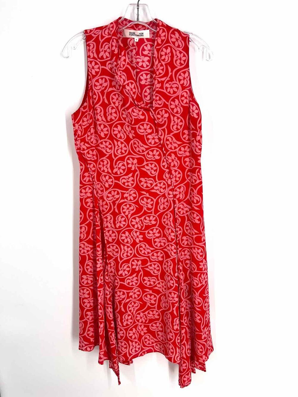 Diane Von Furstenberg Size 8 Red/Pink Floral Flounce Designer Dress
